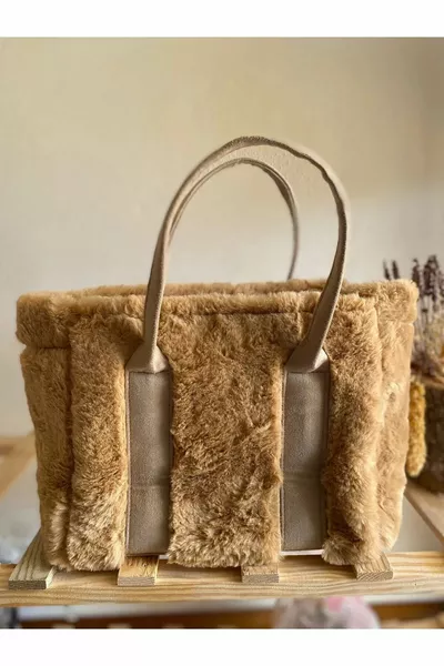 THE TOTE BAG Pluche Lange Nubuck Column Strap Dames Hand- en Schoudertas