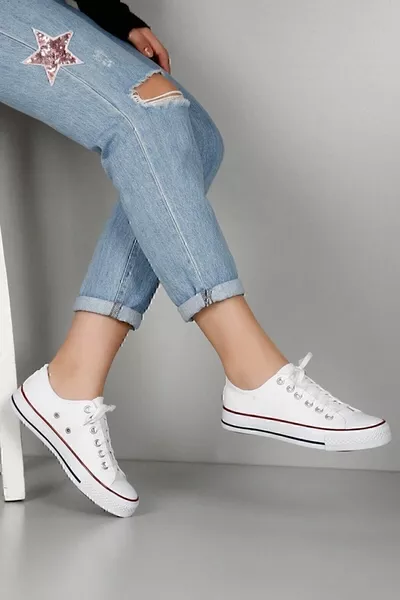 Blanc Lin Casual Sneakers Unisexe Femmes Hommes
