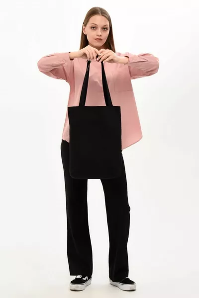 Borsa tote nera in tela a soffietto inferiore