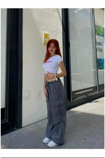 GREY Extreme Loose Mold k Cargo Pocket Elastic Unisex Baggy