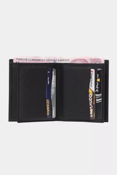  Genuine Genuine Leather Vertical Men's Wallet Black