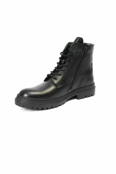 حذاء عسكري من الجلد الطبيعي الأسود للرجال 