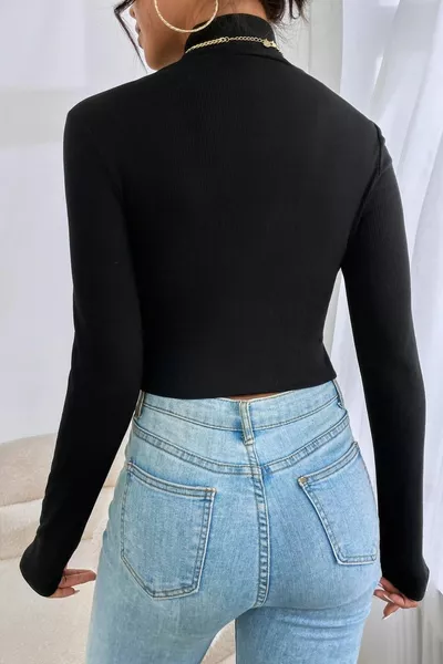 Women's Black Camisole Fabric Stand Up Collar Blouse