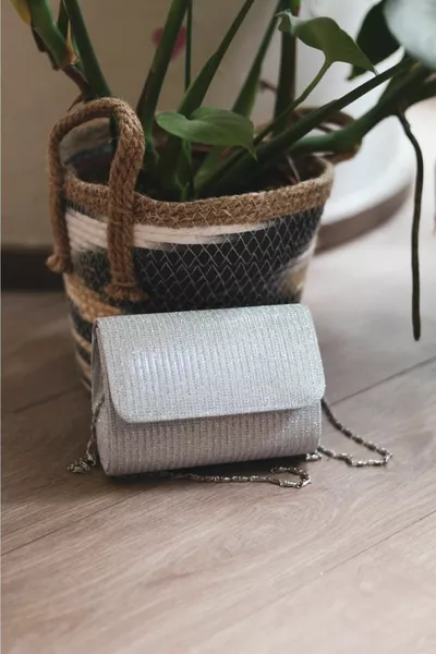 Женская серебряная мини-сумка для вечернего платья