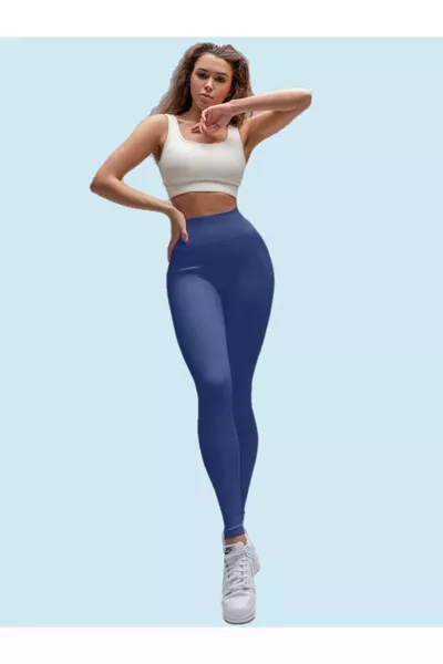 Pescia محبوك النسيج التفاف عالية الخصر سروال قصير طماق اللون الأزرق الداكن