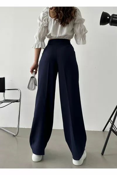 الأزرق الداكن ارتفاع الخصر بالازو السراويل