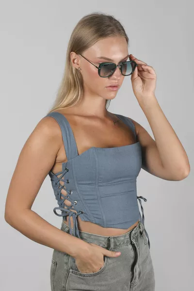 Women's Sunglasses Square Design Metal Green Frame Green Glass