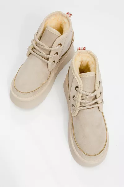 Ovela Beige Schnürstiefel für Damen mit dicker Sohle