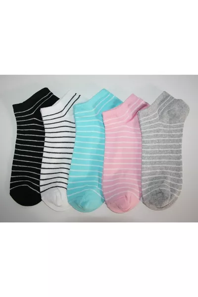 Calze da donna alla caviglia a pacco da 5 pezzi con doppio cerchio e righe