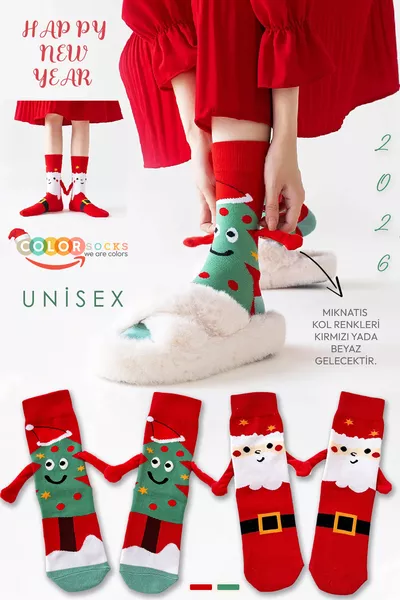 2 Pairs of Unisex New Year Special Concept Socks Holding Hands (No Heel)