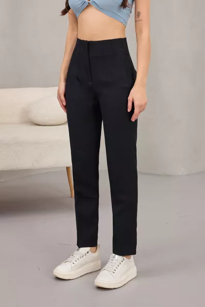 Kadın Yüksek Bel Pensli Kumaş Pantolon