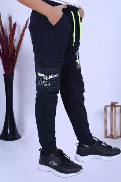 Triple Pack Boys' Jogger Pants with Different Print Details and Elastic Waist