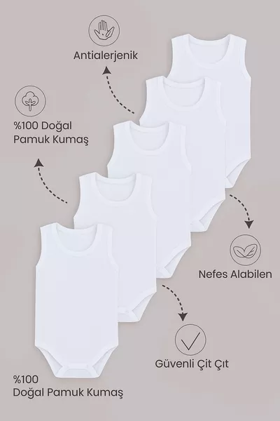 5'li Zıbın Boy Uzatma Aparatı Hediyeli Bebek Askılı Çıtçıtlı Body % Pamuk