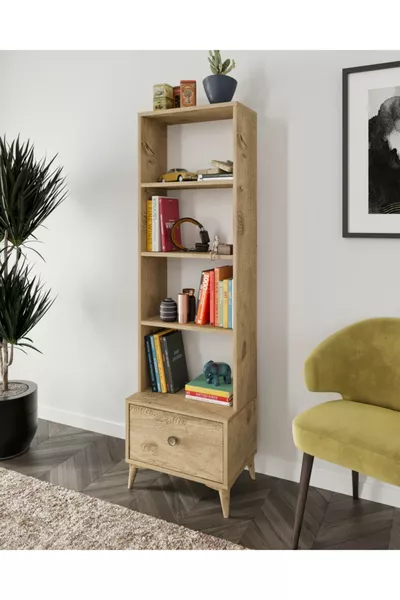 Acacia Oak MDF Bookshelf with Drawers