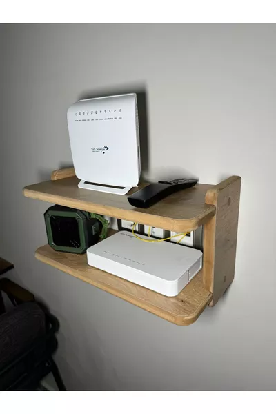 Decorative Double Shelf, Accessory Shelf, Two-Compartment Modem Shelf