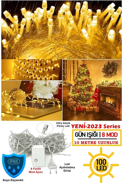  LED с щепсел, месингови LED  м жълт, 8 режима, лента LED за декорация, анимирана светлина за коледна елха