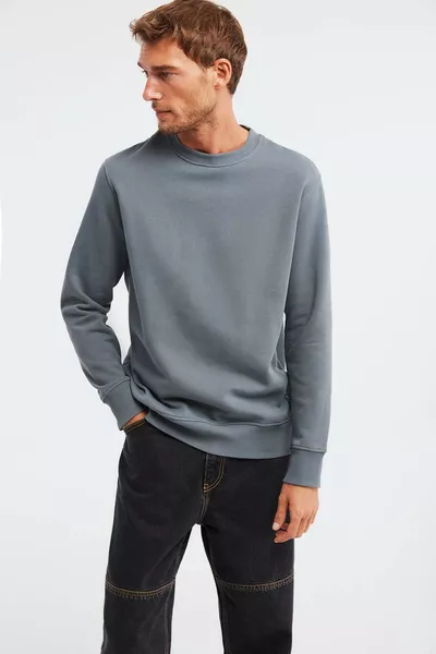 Travis Men's Organic Fabric Soft Regular Fit Crew Neck Dark Gray Sweatshirt