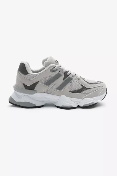Chaussures de sport unisexes gris avec anorak à semelle en polymère et semelle épaisse à lacets
