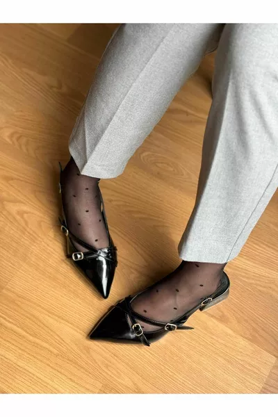 حذاء ماري جين بكعب قصير كتلة، مفتوح من الخلف، مدبب الأصابع