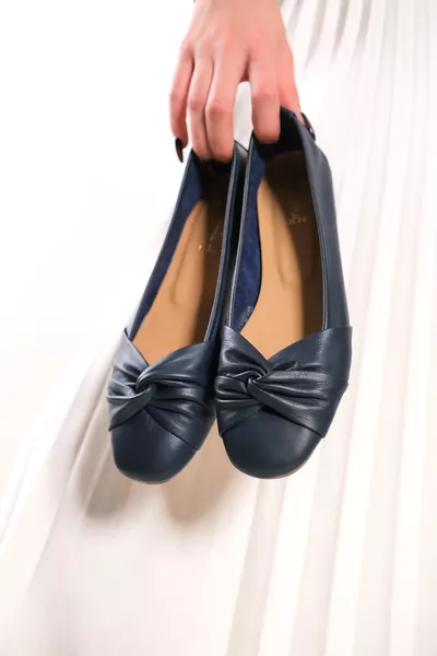 Genuine Leather Navy Blue Women's Leather Flats 