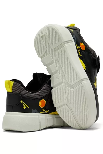Chaussures Enfant Unisex Noir et Jaune à Fermeture Velcro, Coupe Confortable