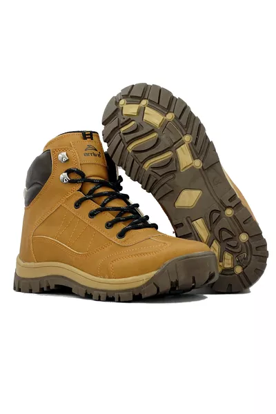 حذاء أطفال للجنس الذكري مع بطانة حرارية بسحّاب بلون البني الكاكي مقاوم للبرودة ومناسب للتجوال