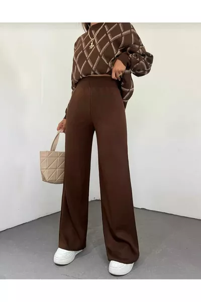 Dames trui broek voor de winter, comfortabele ruime pasvorm, brede pijpen, elastische taille