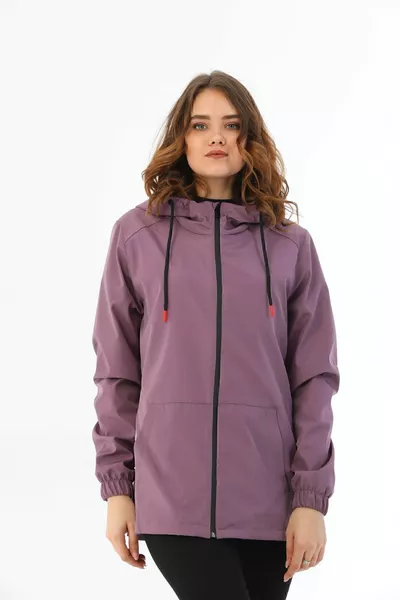 Kadın Mürdüm Içi Astarlı Su Geçirmez Ve Rüzgara Dayanıklı Kapüşonlu Cepli Yağmurluk - Rüzgarlık