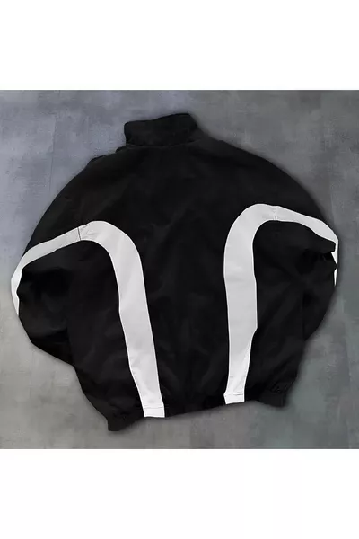 KOPYA - Siyah Beyaz Unisex Paraşüt Yağmurluk