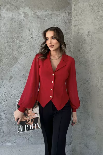 Damesblouse met knoopdetails en chiffonmouwen