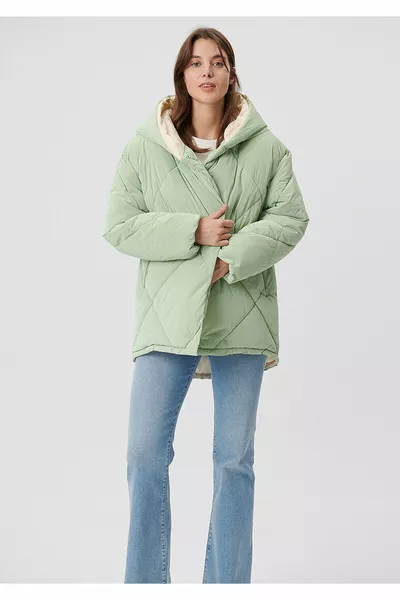 Giacca Trapuntata Verde Imbottita con Cappuccio 