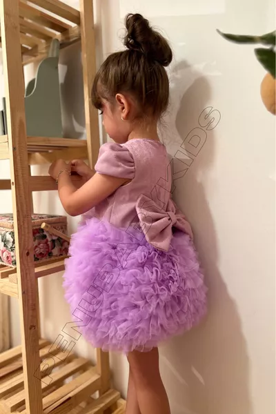 فستان طفلة بأكمام قصيرة وتول بنفسجي - برنسيس
