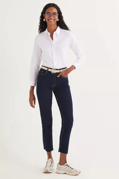 Chemise blanche basique en coton pour femme, ajustée, coupe slim, manches longues, tissu texturé