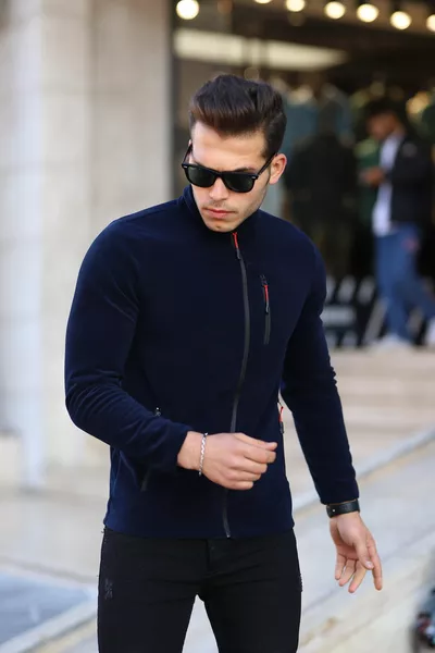 Navy Blue Shoftsell Men's Fleece Standard Pattern Full Zipper 3 Pocket Men's Cardigan Outdoor