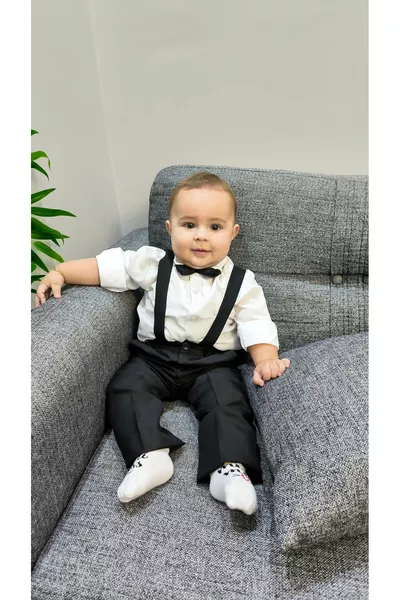 Ensemble pour enfant Salopette pour enfant avec chemise et nœud papillon noir