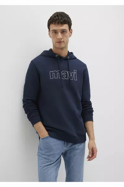 Синя суитшърт с качулка и лого 