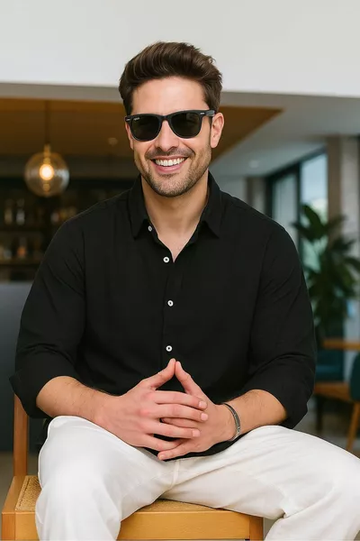 قميص رجالي أسود فضفاض من الكتان بألياف أيروبين