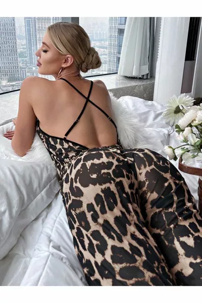 Women's Strappy Jumpsuit Pajamas Leopard Event