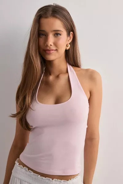 Body court à col halter rose