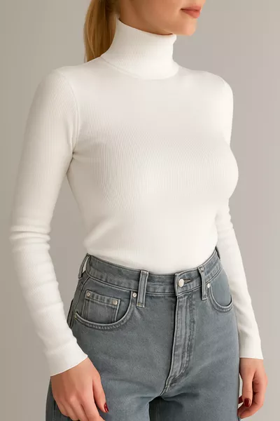 Unisex Premium Cotton Turtleneck Ribbed Slimfit Fleece Sweater