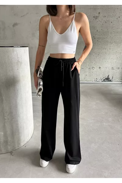 Damen Jogginghose mit hohem Bund, weitem Bein und lockerem Schnitt