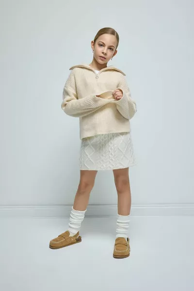 Girls' Zip-Up High Neck Knit Sweater WN