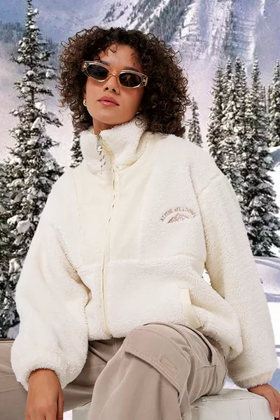  Women's Plush Coat Jacket - Ecru