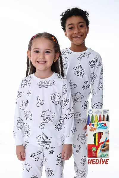 Long-Sleeve Children's Pajama Set with the Cutest Figures and a Coloring Pencil Gift