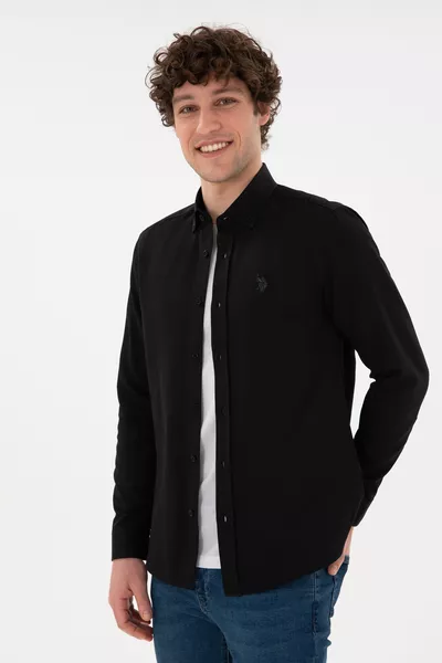 Men's Black Long Sleeve Basic Shirt 