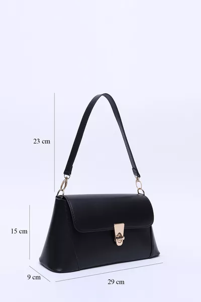 Borsa a spalla nera  in pelle sintetica con chiusura e tasca singola, manico, tracolla e spalla