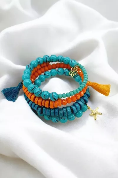 Designer Wrapped Wood Crystal Alaçatı Bead Bracelet