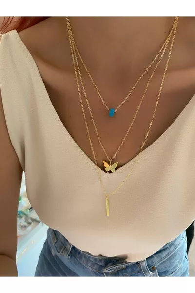 Премиум кулон с бабочкой и монеткой, тройное золото