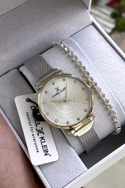 ساعة يد نسائية بسوار من الفولاذ الوردي مع كريستال مقطوع، هدية، أصلية مع ضمان سنتين، بالإضافة إلى سوار