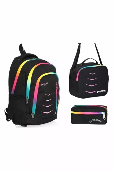 Beslenmeli Kalemlikli Günlük Ve Okul Sırt Seyahat 3'lü Çantası Seti Entegre 